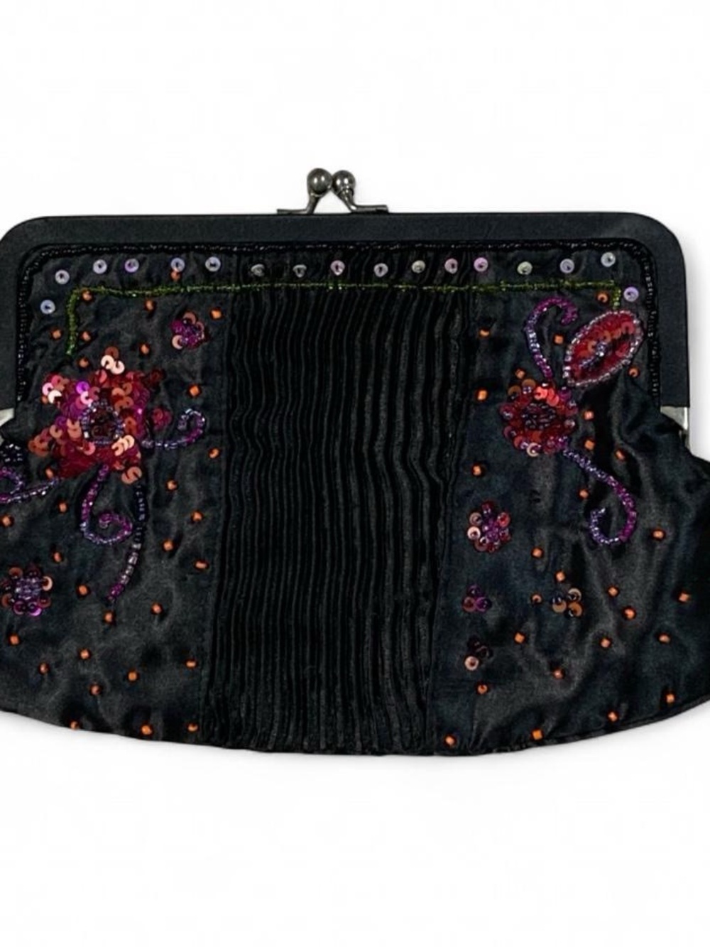 Early 2000s Floral Beaded Sequin Evening Clutch